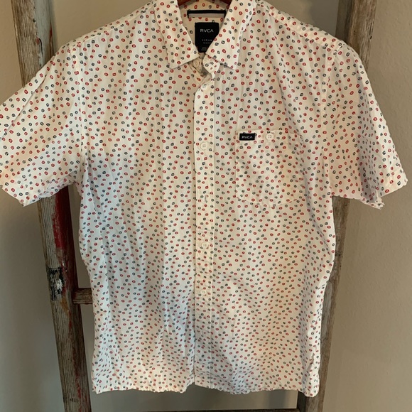 RVCA White and Red Patterned Casual Shirt - Picture 1 of 3